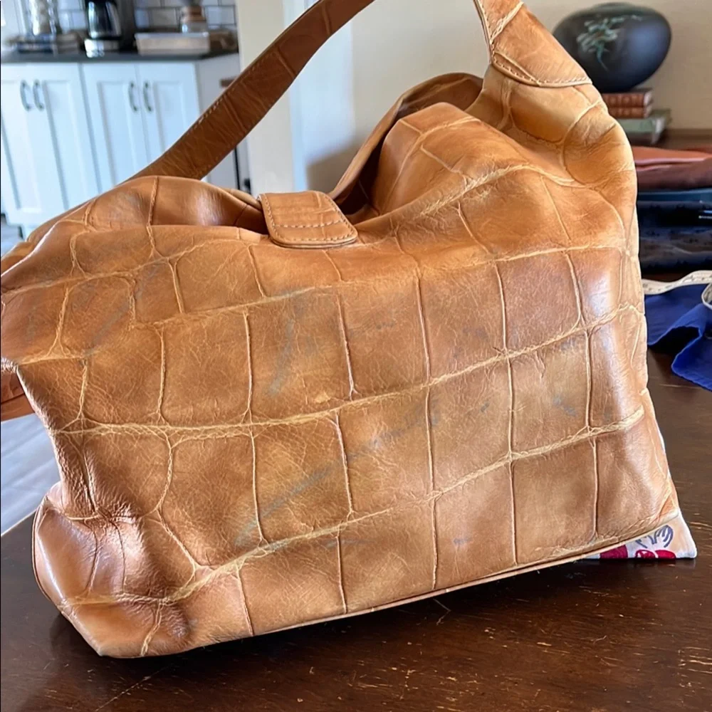 Dooney & Bourke Tan Croc-Embossed Leather Hobo with Silver Hardware